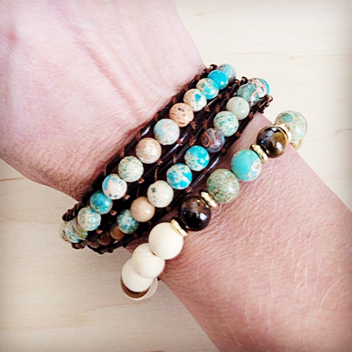 Genuine Jasper and Tigers Eye Beaded Bracelet