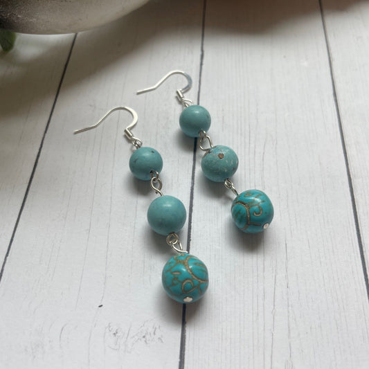 Trio of Turquoise Colored Round Bead Earrings