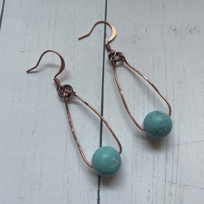 copper wire and turquoise bead earrings
