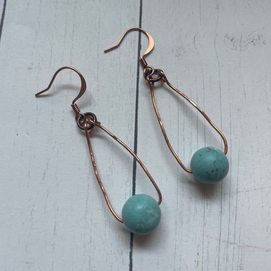 copper wire and turquoise bead earrings
