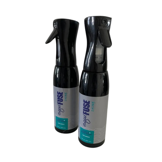 Two black spray bottles with gray labels on a white background