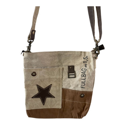 Canvas crossbody bag with star detail and 'FULL BAG' text on a white background