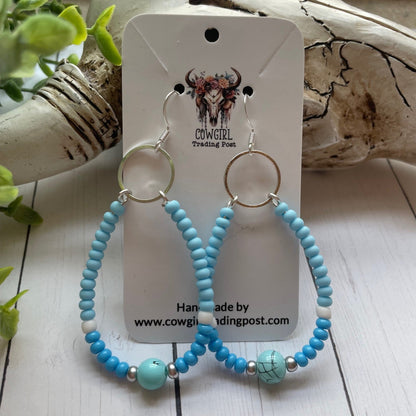 Turquoise Seed Bead Teardrop Earrings