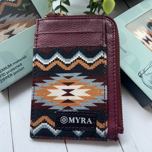 Myra wallet with tribal pattern on a white surface