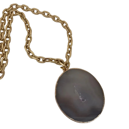 agate large stone with gold on a gold chain necklace