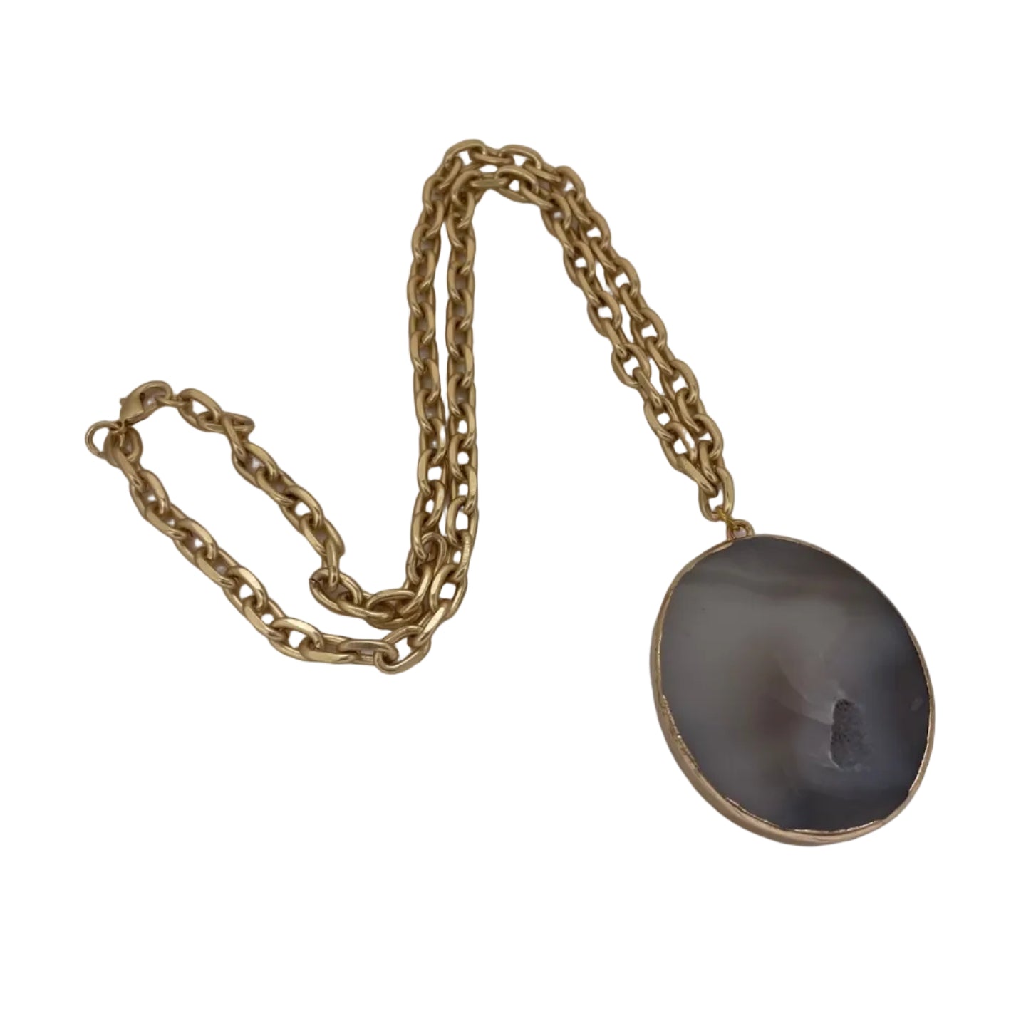 agate large stone with gold on a gold chain necklace