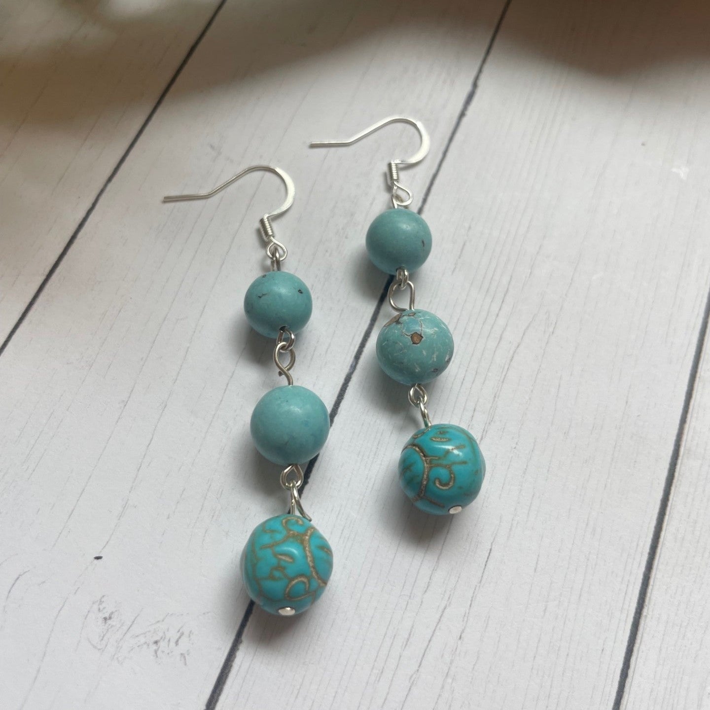 Trio of Turquoise Colored Round Bead Earrings