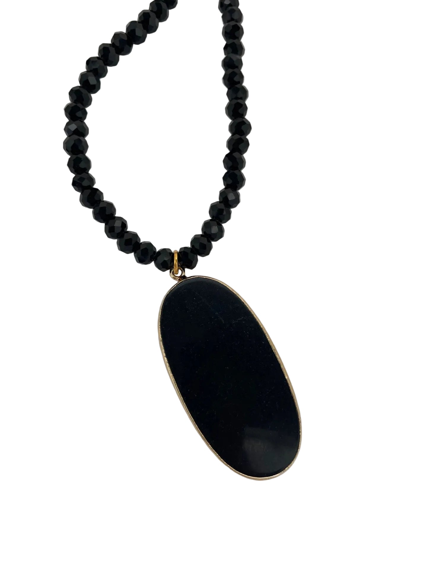 Black Beaded Long Necklace with Obsidian