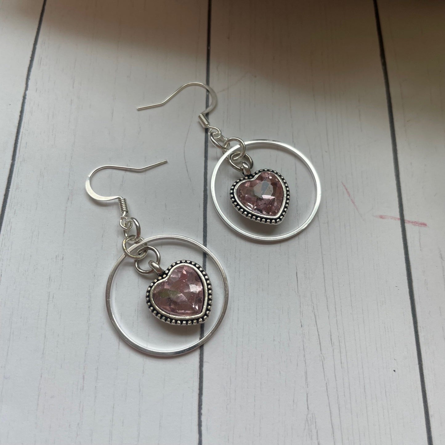 Pink Heart with Silver Ring Earrings