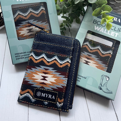 MYRA boot clip wallet with packaging on a white surface