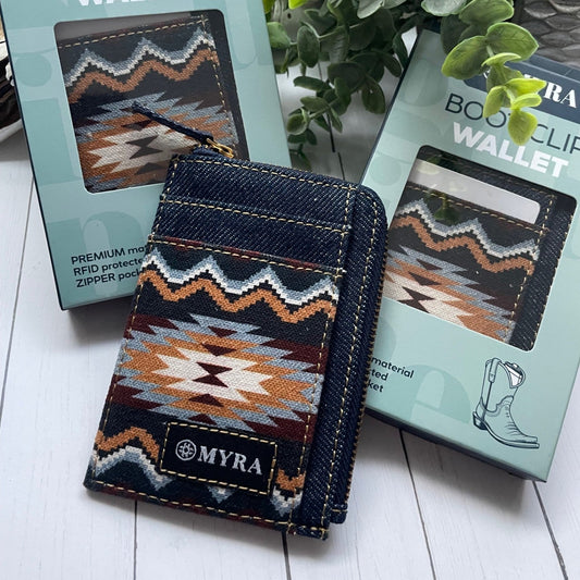 MYRA boot clip wallet with packaging on a white surface