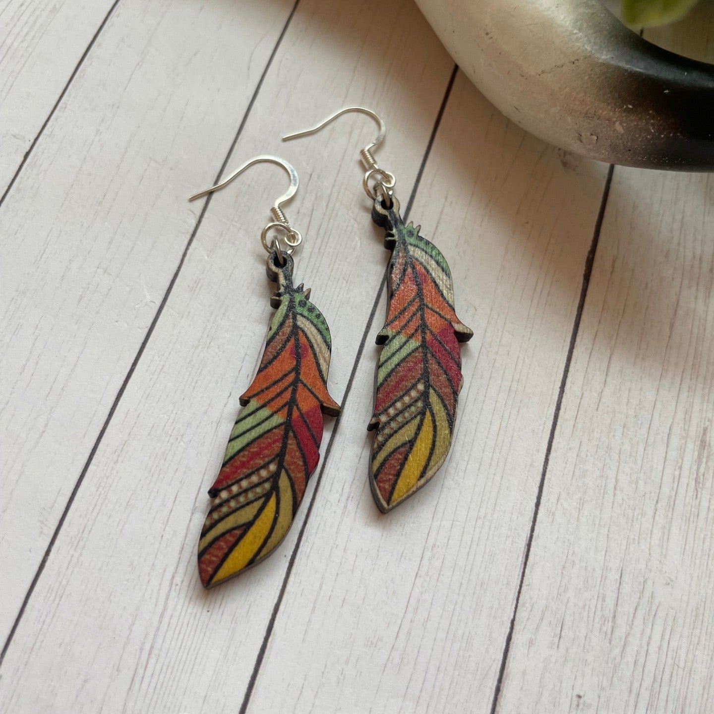 Wood Feather Earrings