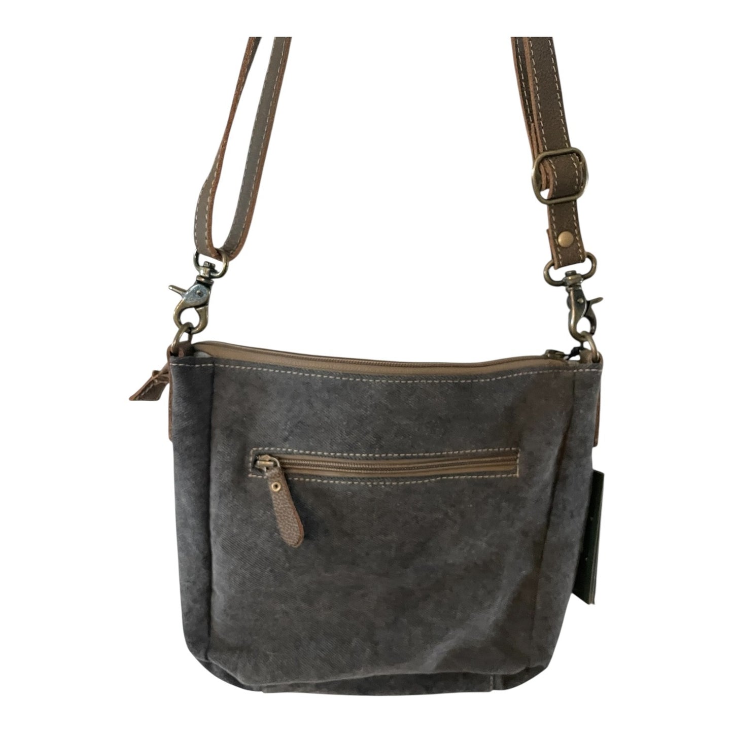 Gray shoulder bag with a strap on a white background