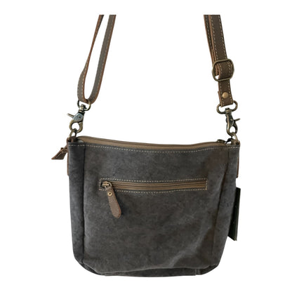 Gray shoulder bag with a strap on a white background