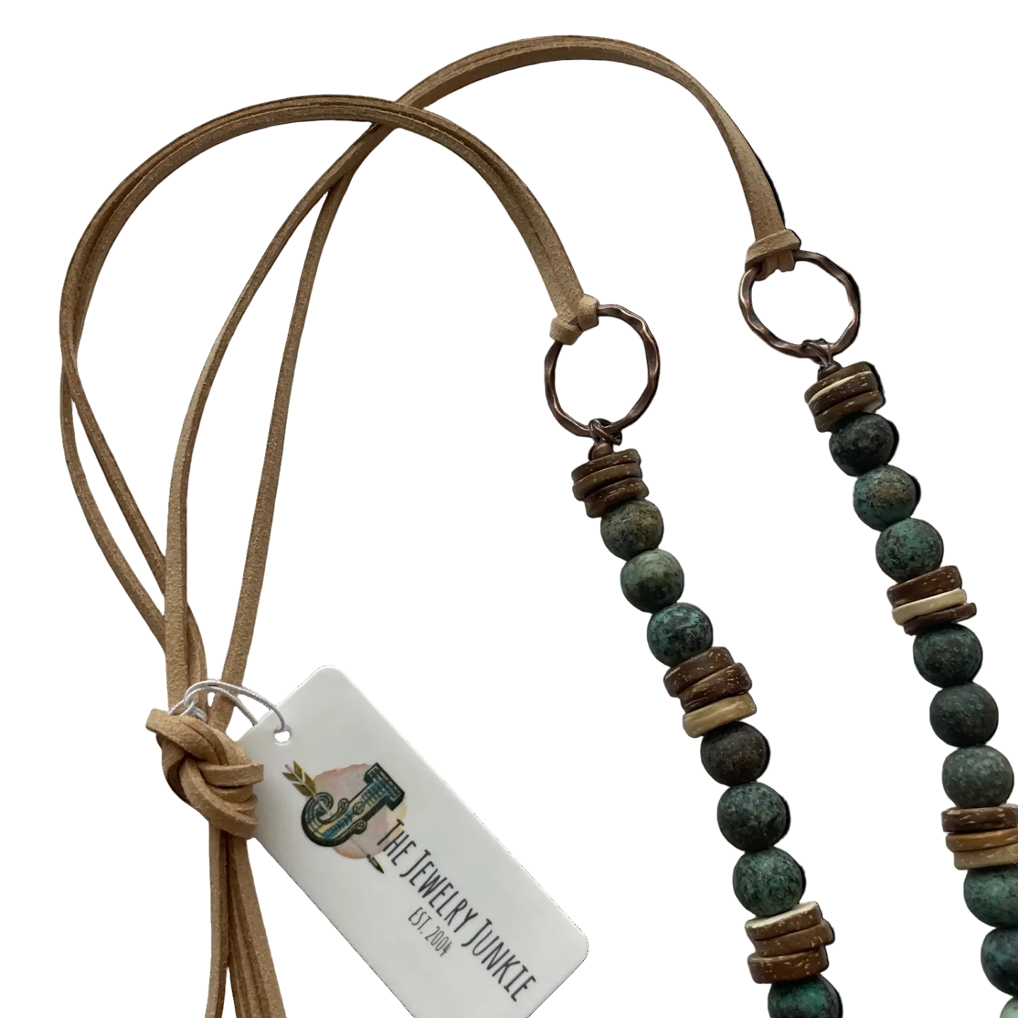 African Turquoise Necklace with Leather Tassel