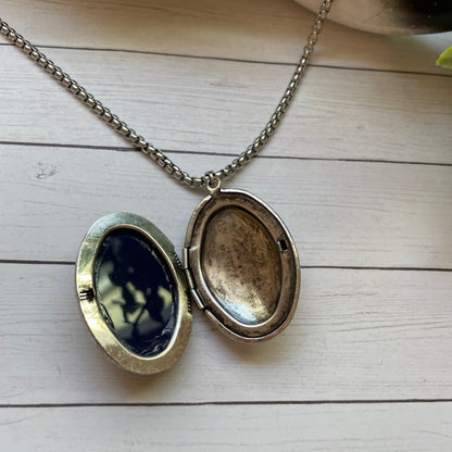Silver and Blue Horse Locket Necklace