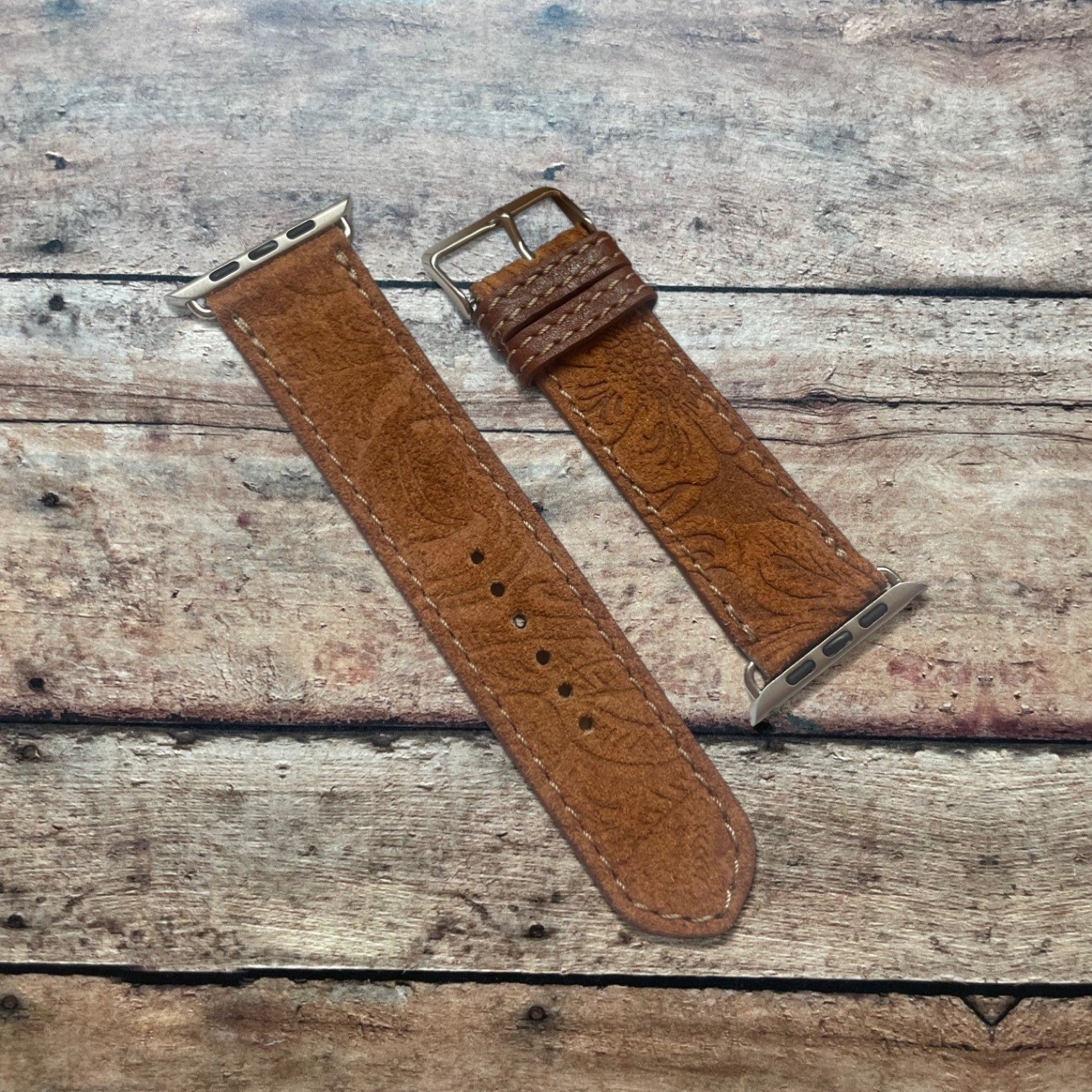 brown tooled leather watch band