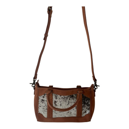 Leather and hair on hide purse with long shoulder strap