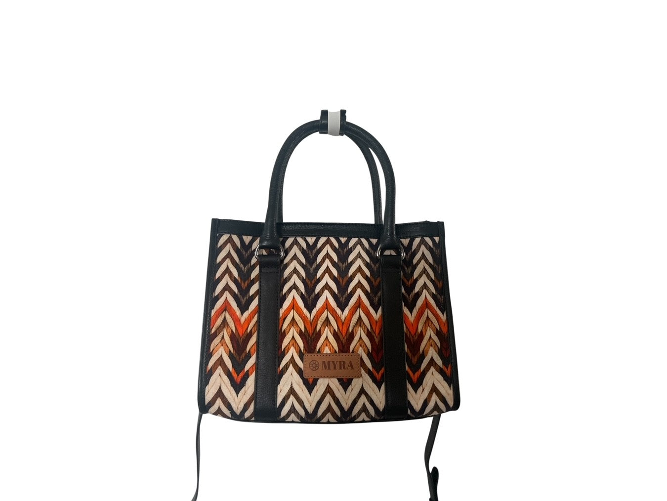 Handbag with a zigzag pattern on a white background