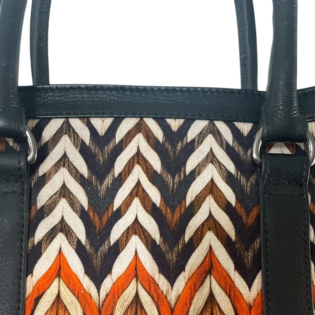 Orange and brown with black leather zigzag pattern