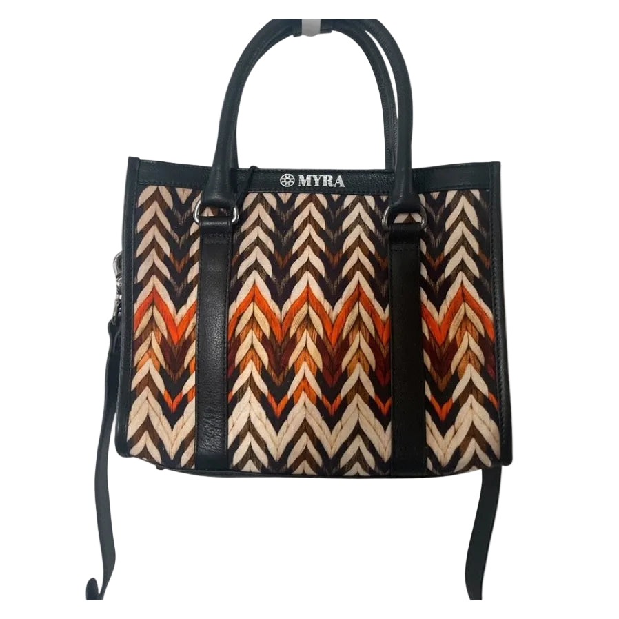 Handbag with a zigzag pattern on a white background