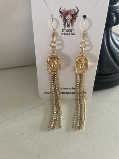 Gold Cowboy Hat Dangle Chain Earrings