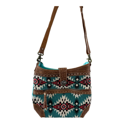 Handbag with tribal pattern on a white background